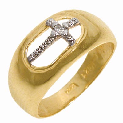 18k Gold cross ring set with Diamonds