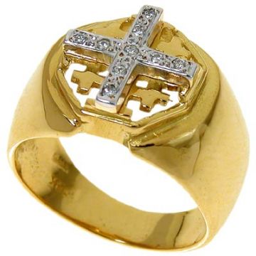 18k Gold Jerusalem cross Ring set with Diamonds