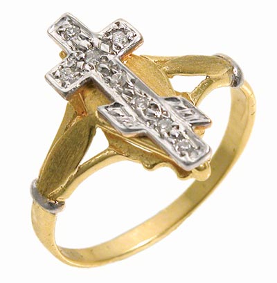 18K Gold cross ring set with Diamonds