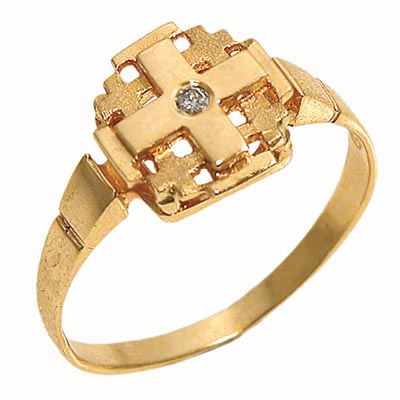 18K Gold cross ring set with Diamonds