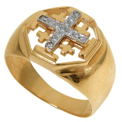 18k Gold Jerusalem cross Ring set with Diamonds