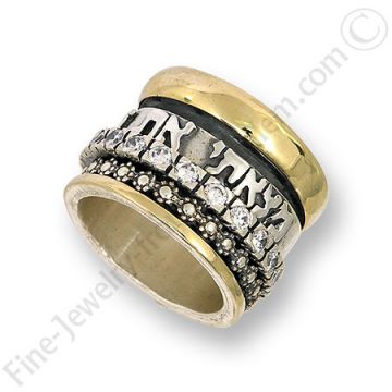 Silver & Gold Spinner Beloved Ring set with Cubic Zircons
