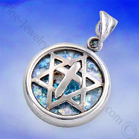 Sterling silver Roman glass pendant