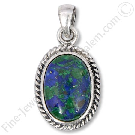 oval silver pendant with Eilat stone
