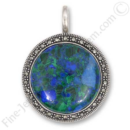Round silver pendant with Eilat stone