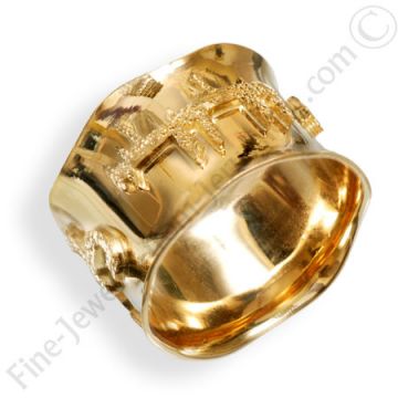 14K solid gold engraved Hebrew ring
