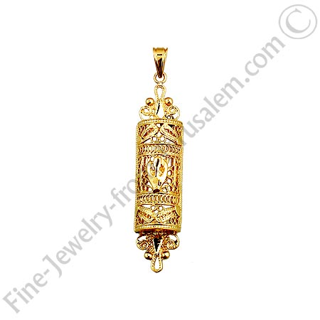 14K Gold Mezuzah pendant