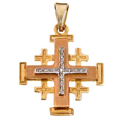 18K Gold Jerusalem Cross 3 Tones of Gold