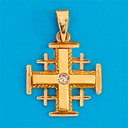 14K Gold Jerusalem Cross set with a Diamond