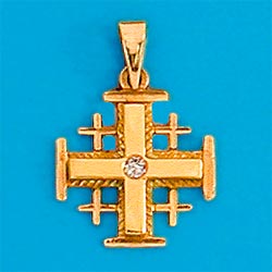14K Gold Jerusalem Cross set with a Diamond