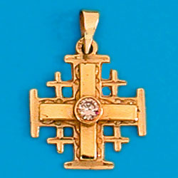 18K Gold Jerusalem Cross with one Diamond