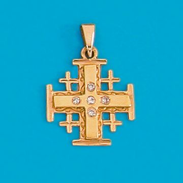 18K Gold Jerusalem Cross set with 5 Diamonds