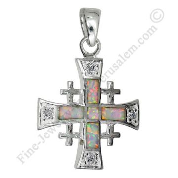 sterling silver Jerusalem cross pendant with opal