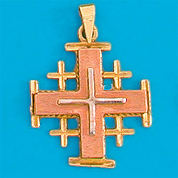 14K Gold Jerusalem Cross 3 tones of Gold -1.3"