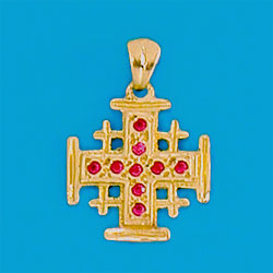 14K Gold Cross set with Rubies