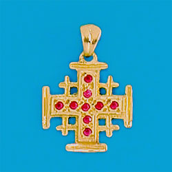 14K Gold Cross set with Rubies