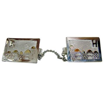 Custom Made Silver Talith Clips - Jerusalem Panorama