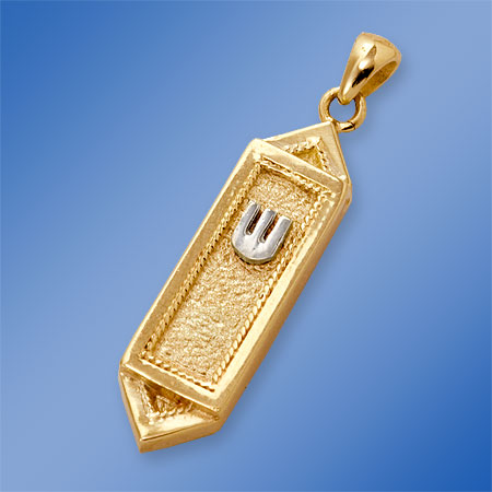 14k Gold two tones mezuzah pendant