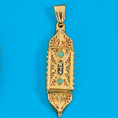 14K Gold filigree Mezuzah pendant