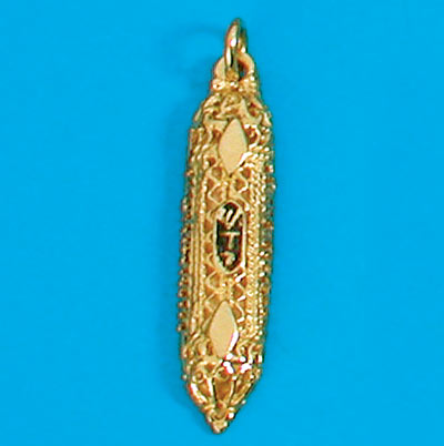 14K Gold Mezuzah filigree pendant