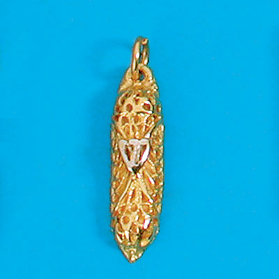 14K Gold Mezuzah filigree pendant