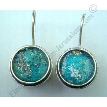 delicate sterling silver round earrings with Roman glass