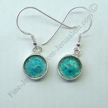 delicate sterling silver round earrings with Roman glass