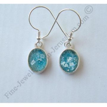 delicate sterling silver oval earrings with Roman glass