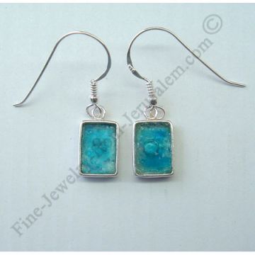 delicate sterling silver rectangle earrings with Roman glass