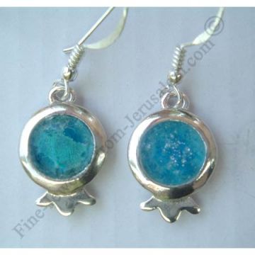 delicate sterling silver Pomegranate earrings with silver beads pearls and Roman glass