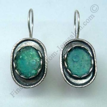 delicate sterling silver oval earrings with Roman glass