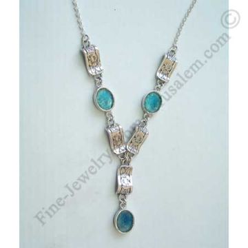 delicate modern design in sterling silver oval necklace with Roman glass