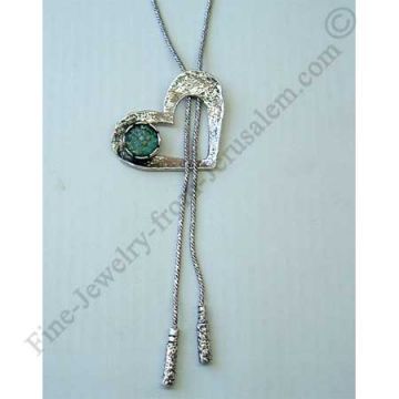 modern design in hammered sterling silver heart with Roman Glass and 2 siver beads