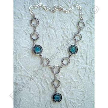 modern design in sterling silver necklace with fantasy dimension silver links and Roman glass