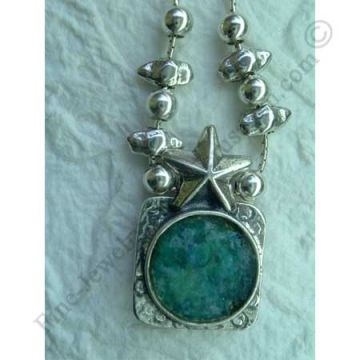modern sterling silver star pendant with assorted silver beads and Roman glass