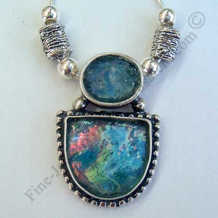 ethnic sterling silver necklace with Roman glass