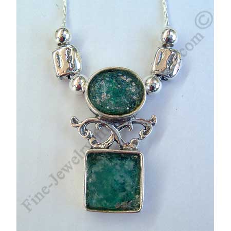 ethnic sterling silver necklace with Roman glass