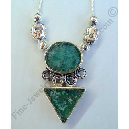 ethnic sterling silver necklace with Roman glass