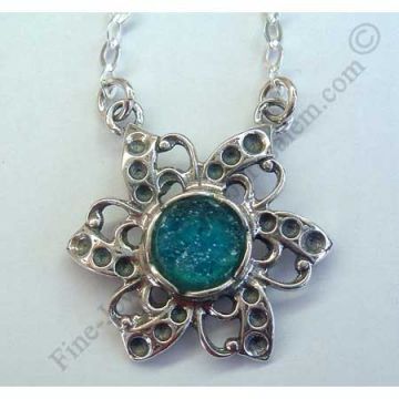 ethnic design in sterling silver Star pendant with Roman glass