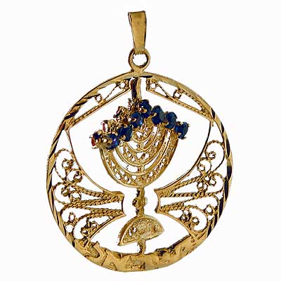 14K Gold Ruby filigree Pendant