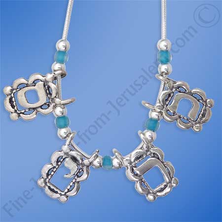 Silver name necklace with semi precious stones