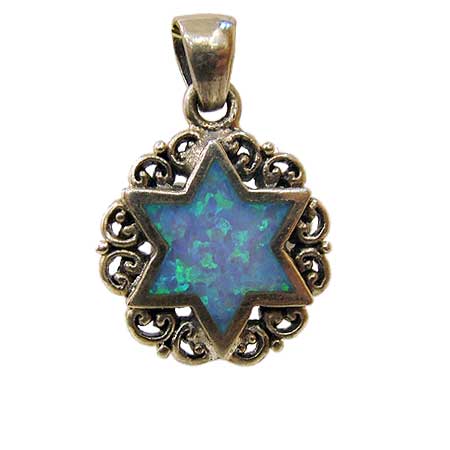 St. Silver Star of David set with Crushed Opals