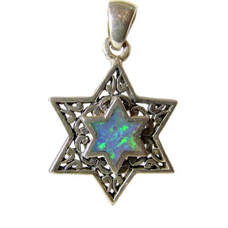 St. Silver Star of David set with Crushed Opals