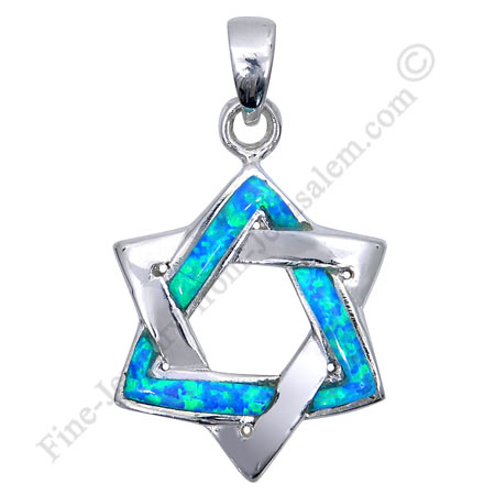 silver star of david pendant with opal