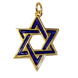 14K Gold Star of David with Blue Enamel
