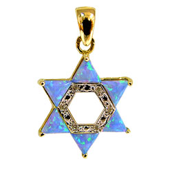 14K Gold Star fo David set with Diamonds & Opals