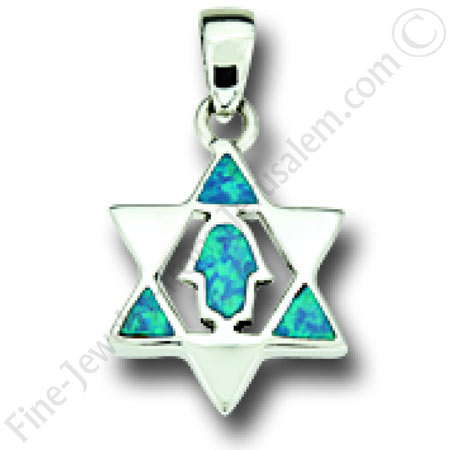 silver hamsa and star of david pendant