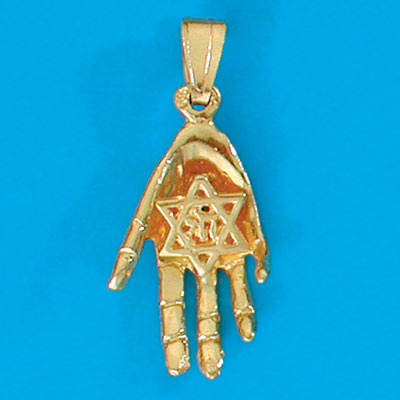 14K Gold Hand holding Star of David with "Chai-Life"