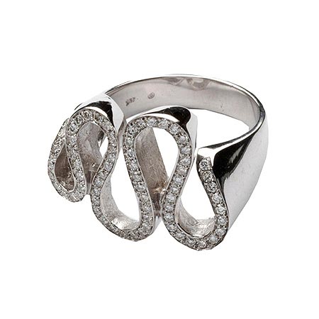 18K gold Wavy ring, set with diamonds